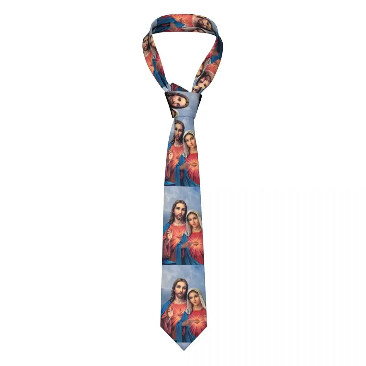 

Sacred And Immaculate Hearts Neckties Men Custom Silk Catholic Jesus and Mary Neck Tie for Business