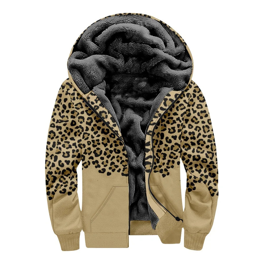 Zipper Hoodies Cardigans Leopard Flowers Print Crewneck Winter Outdoor Home Wear Fleece Casual Streetwear Men Women Clothing