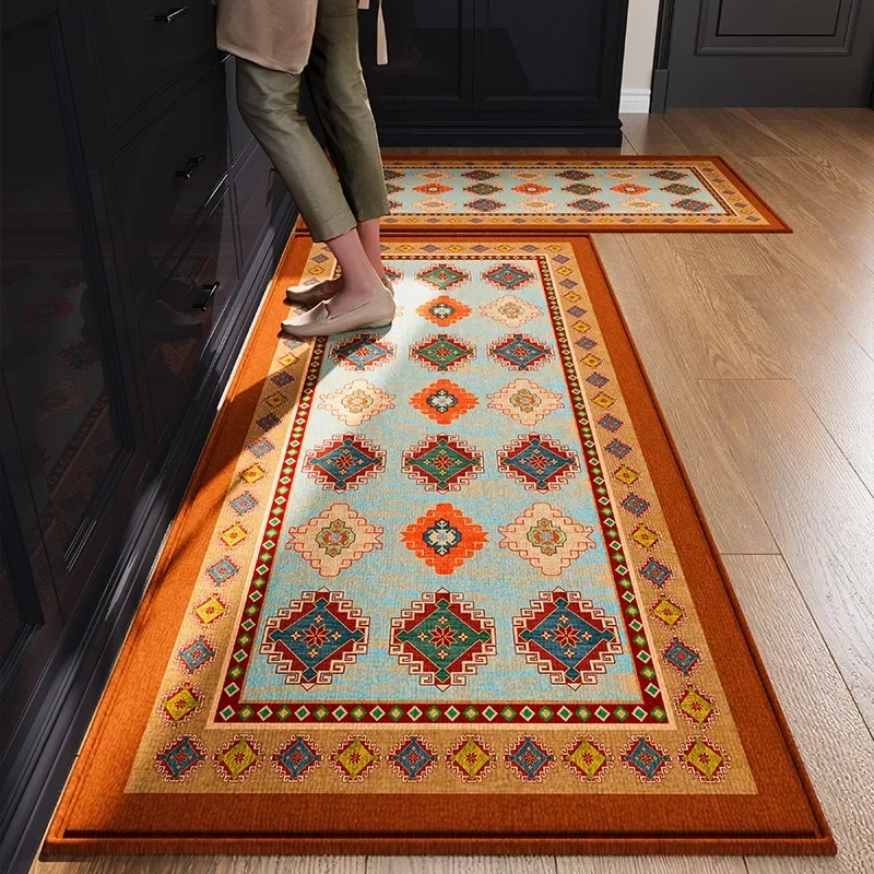 Vintage Kitchen Floor Mat Oil-proof Waterproof Household PVC Leather Easy Clean Floor Rug Balcony Soft Carpet Decorate Alfombra