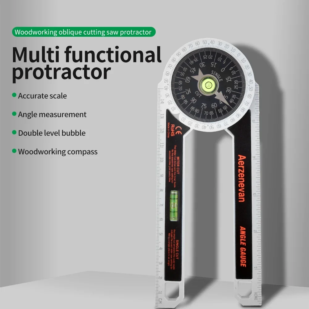 360 Degree High Accuracy Miter Saw Protractor Angle Finder Goniometer Rotatable Measuring Ruler Woodworking Tool