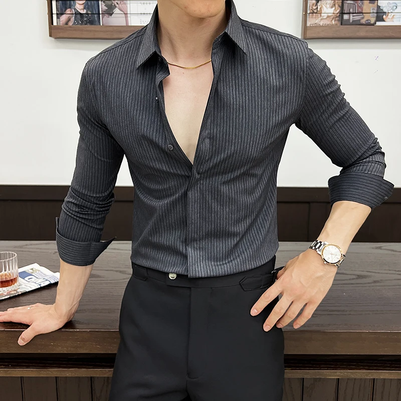 Men's Striped Business Dress Shirt 2025 Spring and Summer New Long Sleeved Social Shirt High-quality Design Sense Dress Shirt