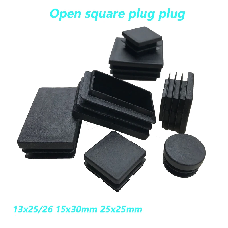 13x25/26 15x30 25x25 Open Plug Square Rectangle Plastic Black Blanking Waterproof Dust Cover Inserts Bung End Caps Tube Pipe