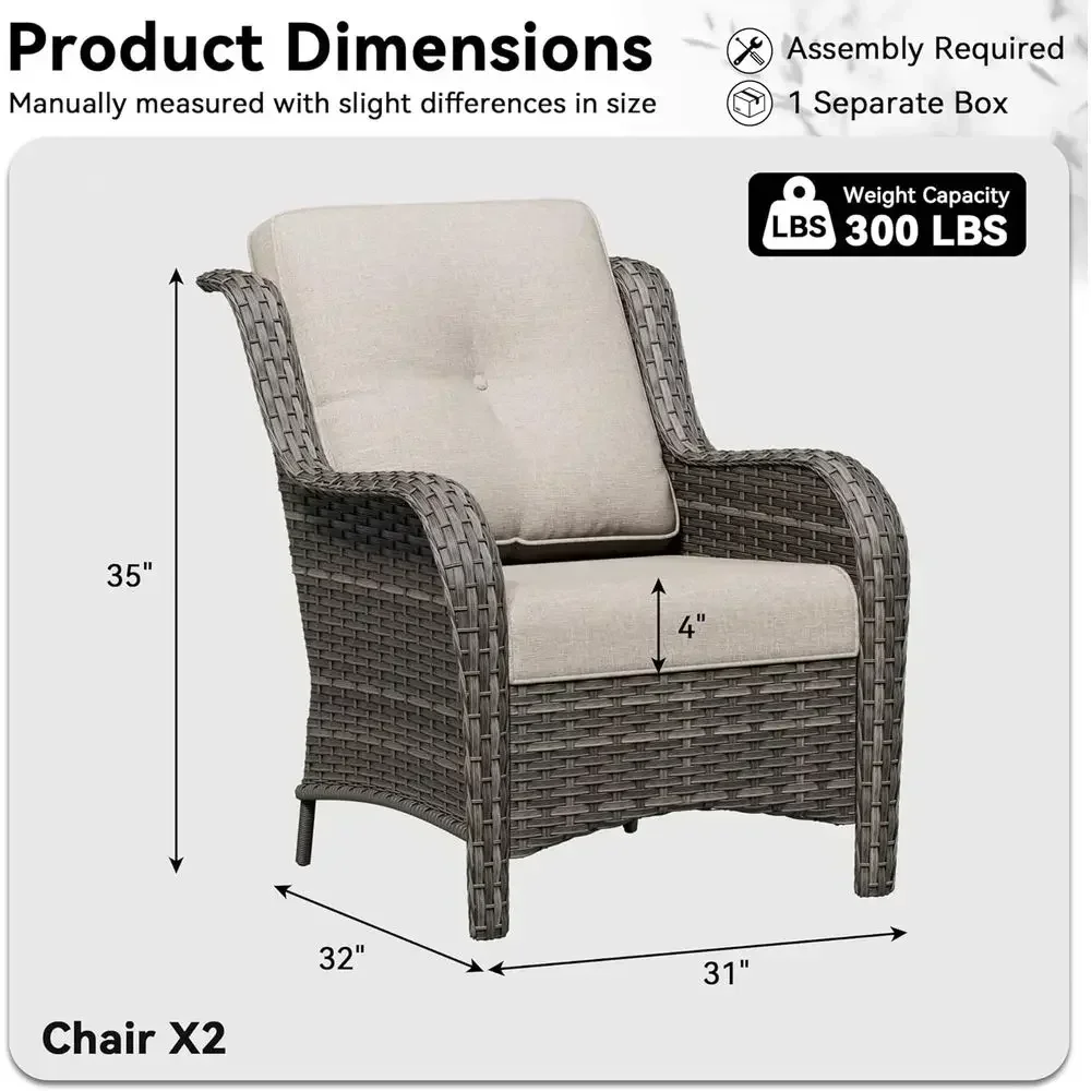 2-Piece Outdoor Wicker Patio Furniture Set with Thick Cushions, High Back, Deep Seating, Curved Armrests, Beige
