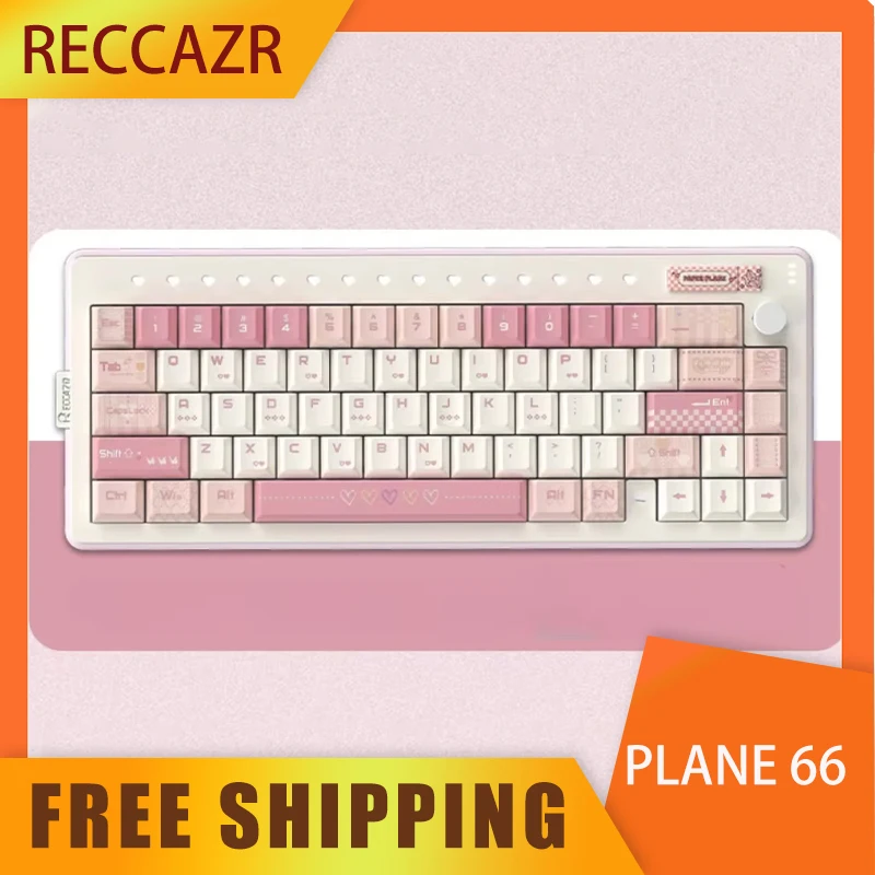 Reccazr Paper Plane 66 Mechanical Keyboard Aluminum Wireless Tri-Mode Gaming Keyboard Gasket Hot Swap Custom Gamer Accessories