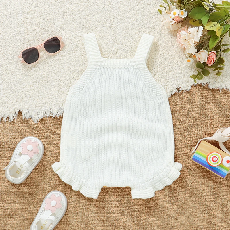 Cute Baby Girls Strap Bodyusits Clothes 0-18m Pink Bowknot Knitted Newborn Infantil Sleeveless Onesie One Pieces Toddler Outfits