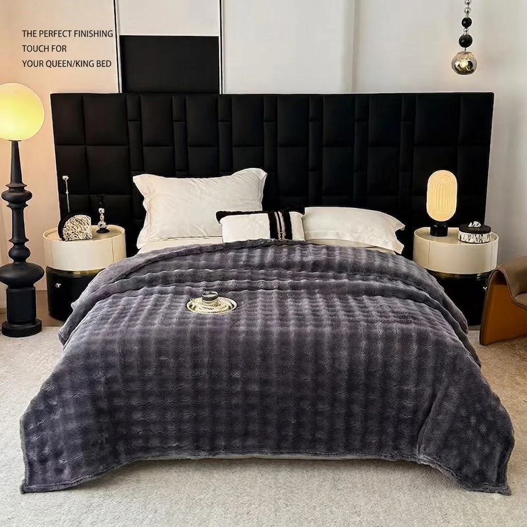 3D Bubble White Plush Blankets Textured Flannel Fleece Throw Plaids Soft Warm Cozy Blanket Couch Christmas Gift Throw Blankets