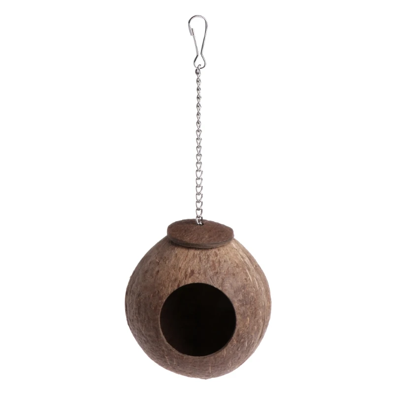 Natural Coconut for shell Bird Nest House  Cage Feeder Toy with Hanging Lanyard for Pet Parrot