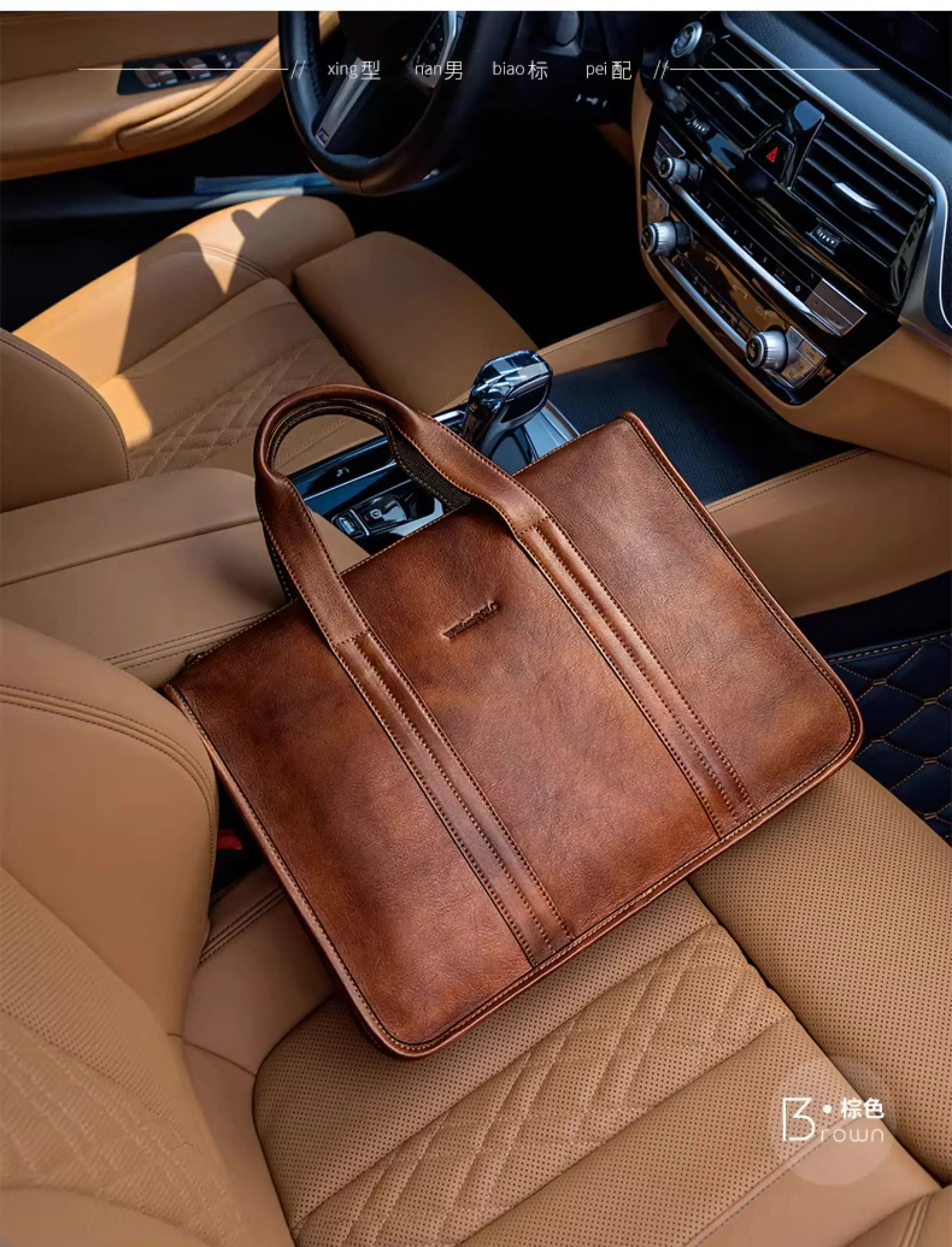2026 New Men's Genuine Leather Briefcase Top-Grain Cowhide Vintage Business Handbag Shoulder Crossbody Messenger Bag