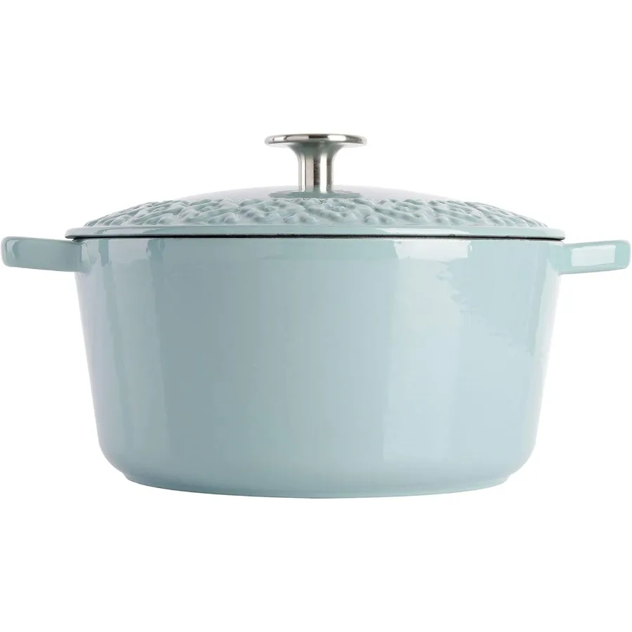 

3,5 QT Эмалированная чугунная голландская духовка с тисненой крышкой цвета морской волны