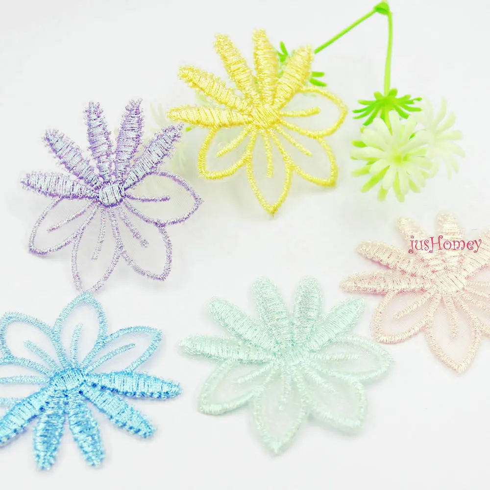 40PCS/lot Embroidery Lace Eight Petals Flower Appliques 5.5cm Translucent Single layer for Party Decor,Garment Embellishment