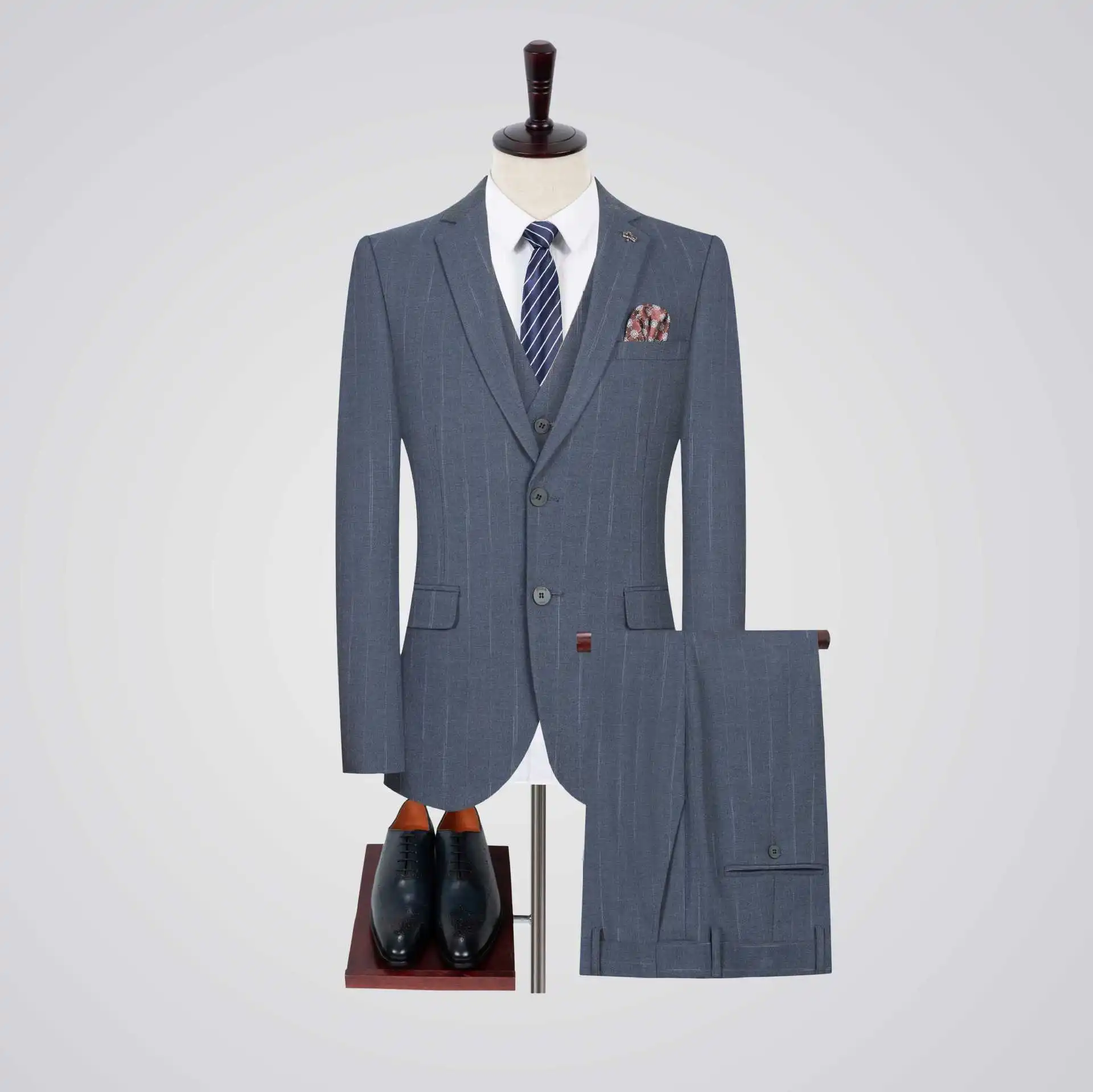 (145) Customized Men’s Korean Style Slim-fitting Striped Suit Professional Wedding Groomsmen Dress