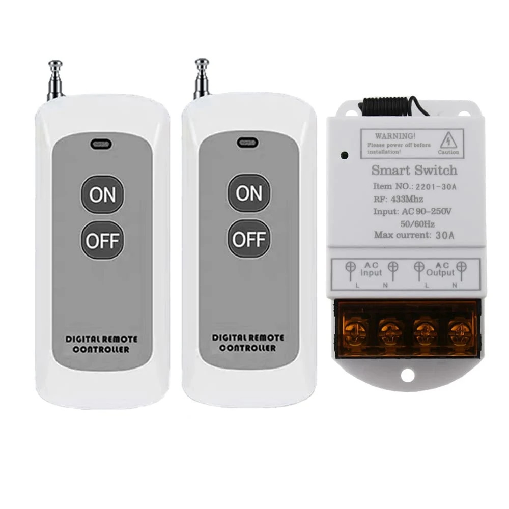 

433MHZ Wireless Remote Switch AC 110V/120V/220V/ 30A 1CH Relay RF Remote Control Light Switches for Pump Security System