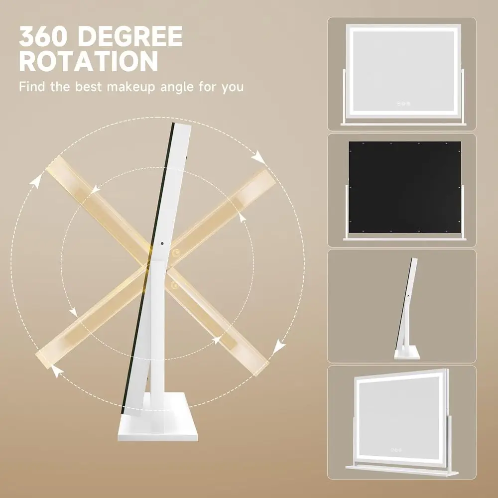 مرآة مكياج مضاءة بإضاءة LED، 23.6 × 18.1، تحكم باللمس، 3 ألوان سطوع قابل للتعديل، 360 درجة ° دوار (أبيض) #5