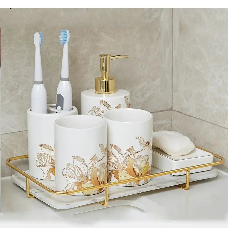 

Bathroom Accessories Chinese Pattern Ceramic Lotion Bottle Soap Dish Toothbrush Holder Marble Storage Tray Supplies