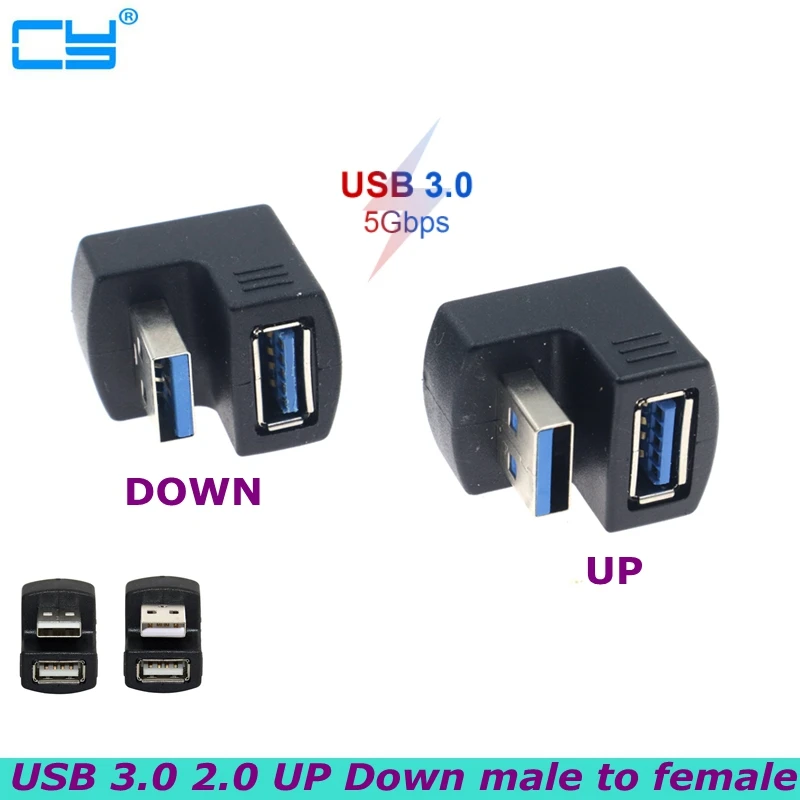 5Gbps Up & Down 180 Degree Angled USB 3.0 2.0 Adapter A Male to Female Extension Connector Work for LTE adapter to Power Bank