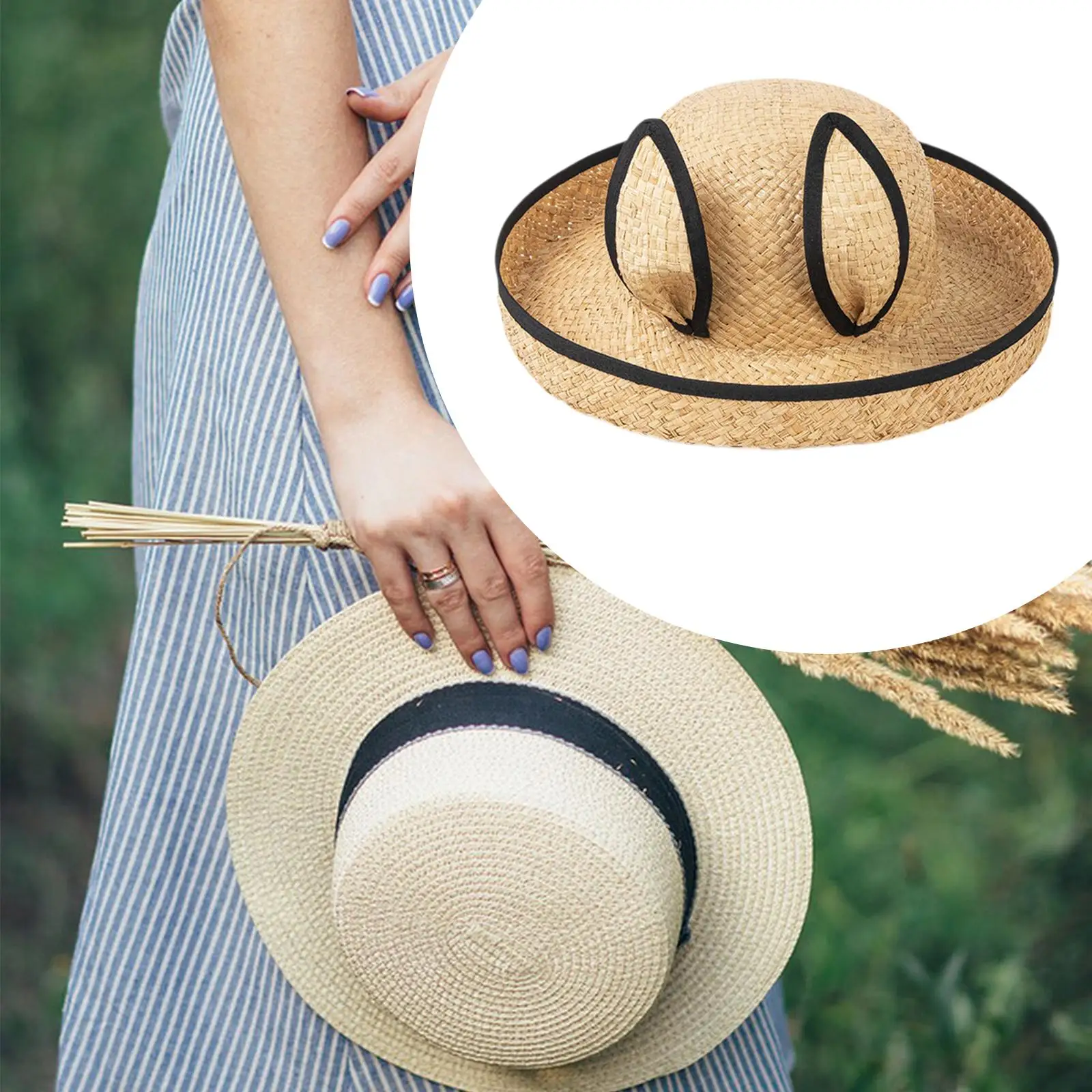 Straw Hat Lovely Raffia Straw Rolled Brim Hat for Short Trips Beach Festival