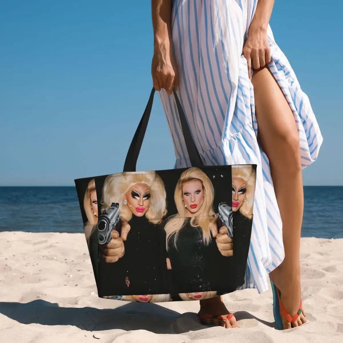 Trixie And Katya Behind The Scenes - Dangerous Woman Meme Beach Tote Bag Yoga Duffle Large Tote Bag Women Travel Bag Fitness bag