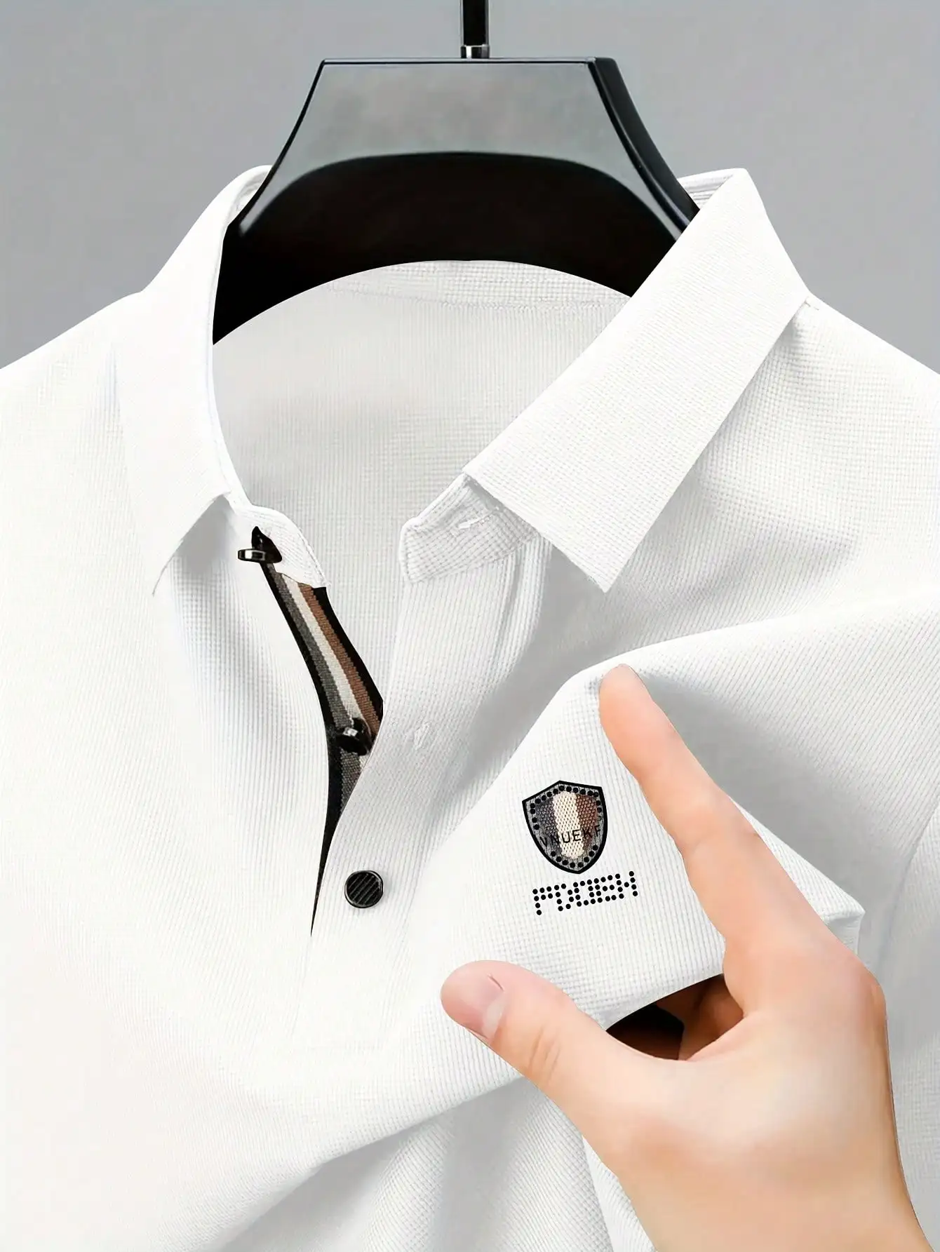 

Men's White Breathable Collared Polo Shirt, Business Casual Summer Wear