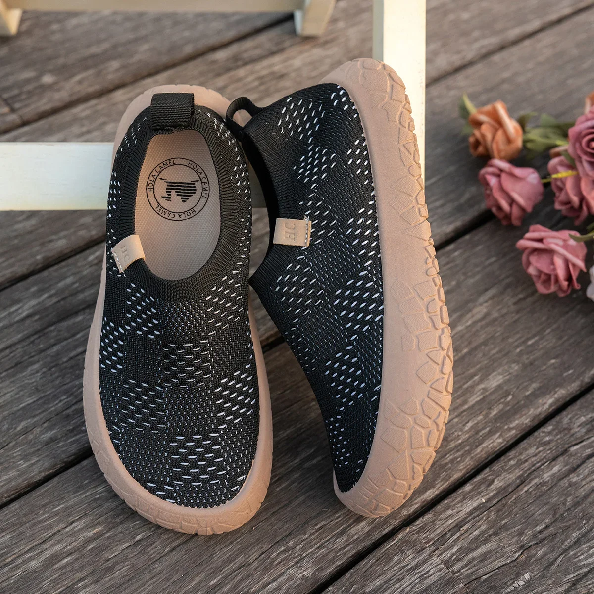 Atmungsaktive Damen-Slip-On-Sneaker mit Plateau, dicker Gummisohle, leicht, rutschfest, für Outdoor, Walking, Alltag und Freizeit – Detail 11