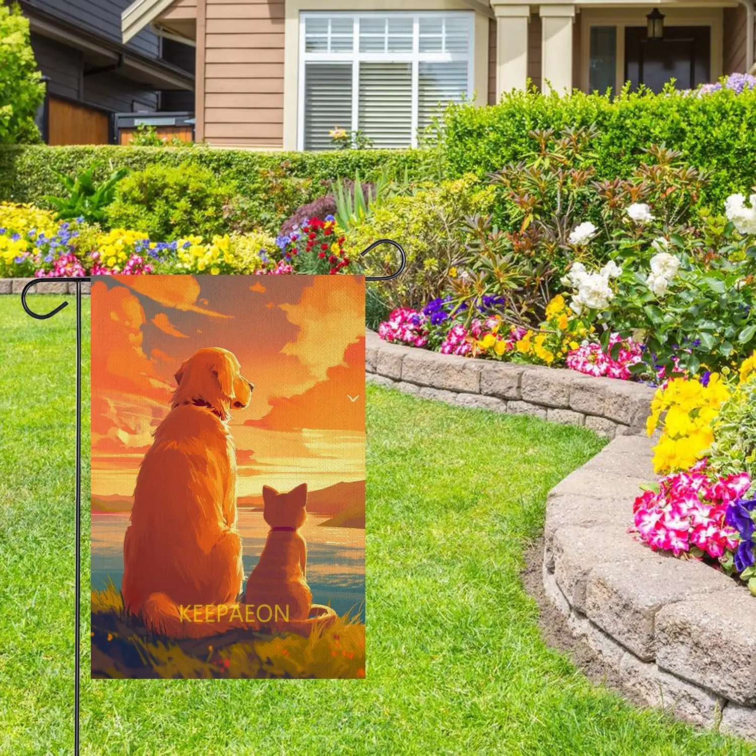 Sunset Dog Cat Flag 12x18 Inch Double Sided Cat Garden Flag for Outdoor House Dog Burlap Flag Yard Decoration (3079) PPZ