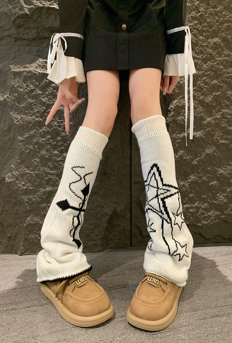 Famale Y2k Winter Leg Warmers Fluffy/Knitted Arm Warmers Gothic Lolita Knit Long Socks Color White Black Comfortable Soft