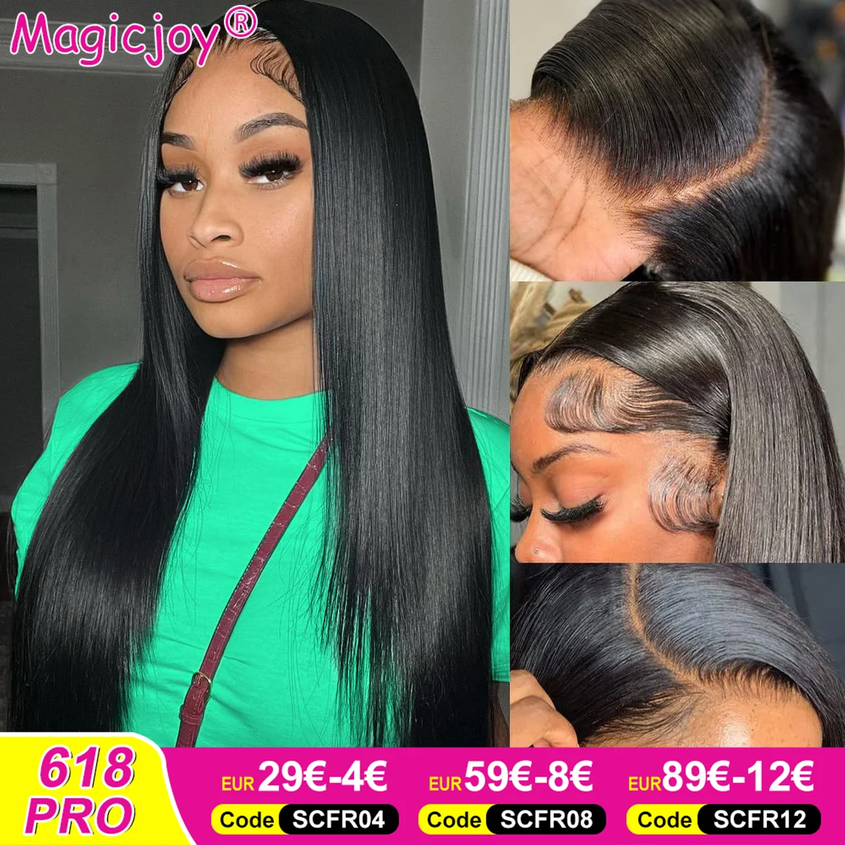 Magicjoy Straight Lace Front Human Hair Wigs 13x4 13x6 HD Transparent Lace 180 Density Pre Plucked with Baby Hair