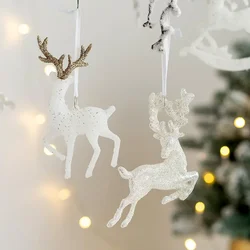 Christmas Tree Hanging Pendants Glitter White Deer Ornaments Xmas Elk 2025 Christmas Decor for Home Kids Toy New Year 2026