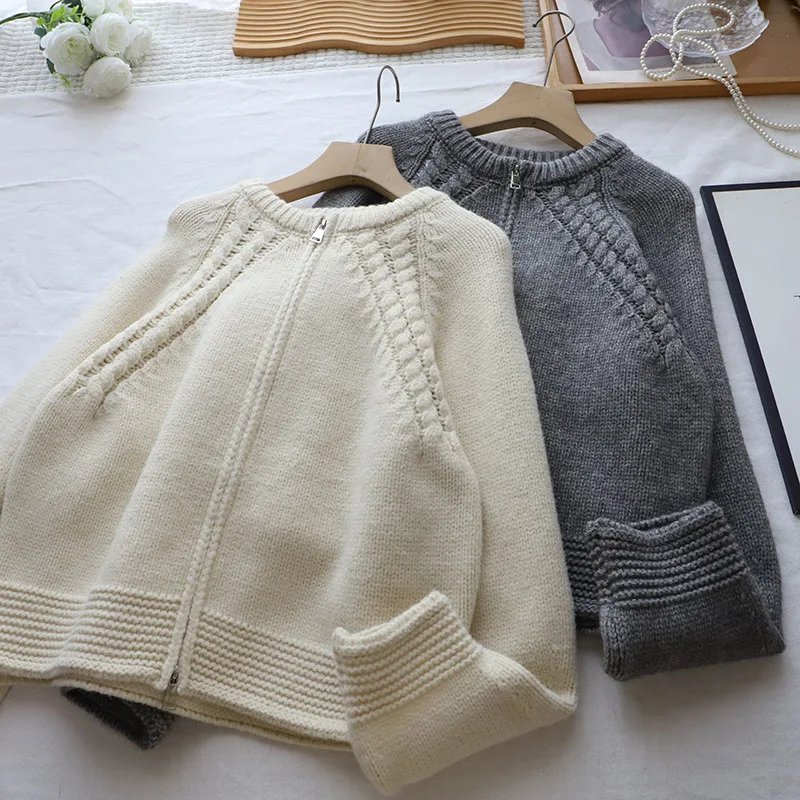 プレミアムパンプキンオレンジダブルジッパーニットセーター Jaet レディースルーズフィット秋冬新作 Sle ニットウェアカーディガン