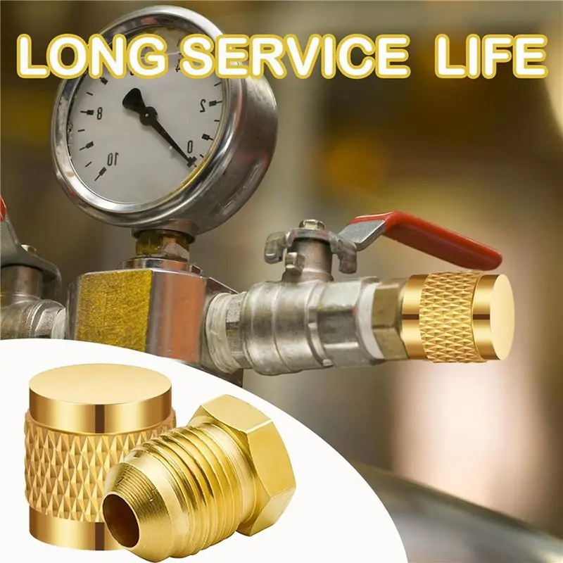 A84X-1/4Inch Flare Cap, Round Brass HVAC Locking Caps, W/Neoprene O-Ring Seal AC Service HVAC Valve Caps, (50 Pcs) A