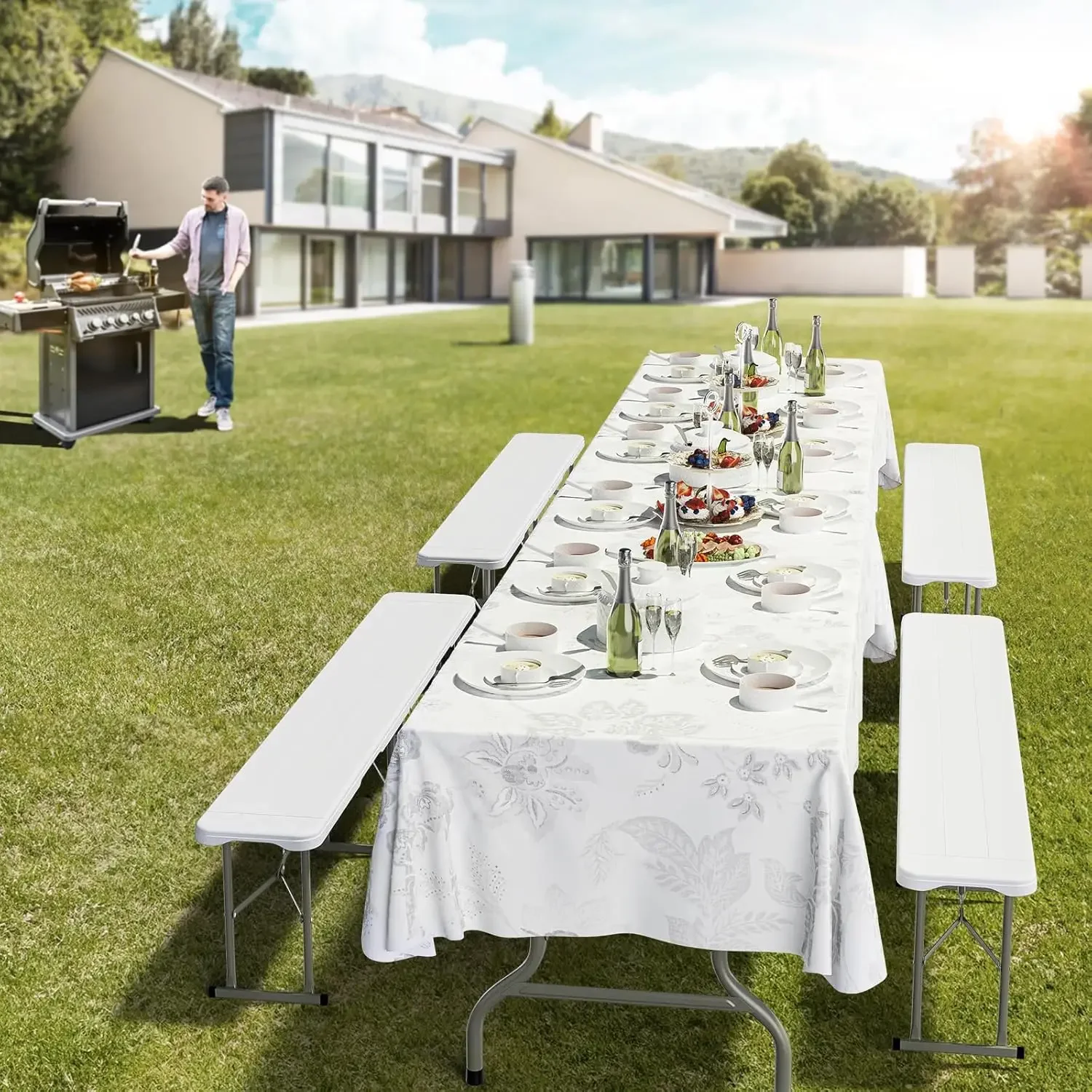 Banco plegable de plástico de 6 pies, asiento de comedor portátil para fiesta de Picnic/exterior, entretenimiento multiusos para jardín y fútbol