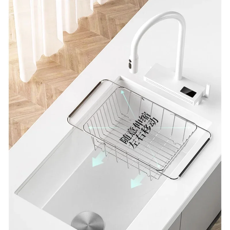 White Feiyu Waterfall Sink Large Single Tank 304 Stainless Steel Vegetable Wash Basin Kitchen