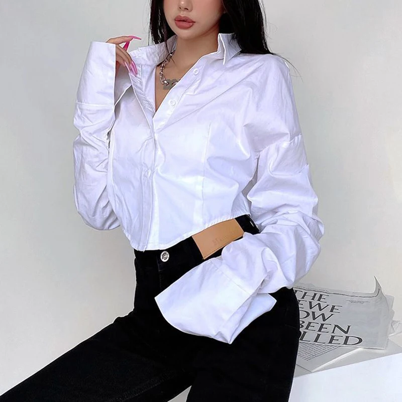 Korean Blue Women Shirt Sweet Preppy Style Slim Long Sleeve Female Blouse Spring New Fashion All Match Button Ladies Crop Tops