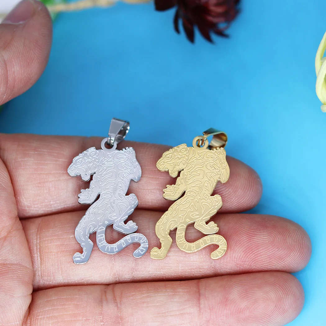 2Pcs/lot Goth Animal Tiger King Pendants For Necklace Bracelets Jewelry Crafts Making Findings Handmade Stainless Steel Charm