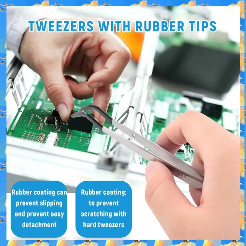 FTS Rubber Tip Tweezers Set For Craft Laboratory Industrial Hobby Tweezers Pliers Jewelry Stamp Plastic Box 12/15Cm