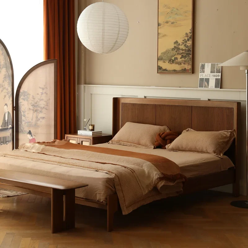 American country log retro big bed big backrest small apartment bed