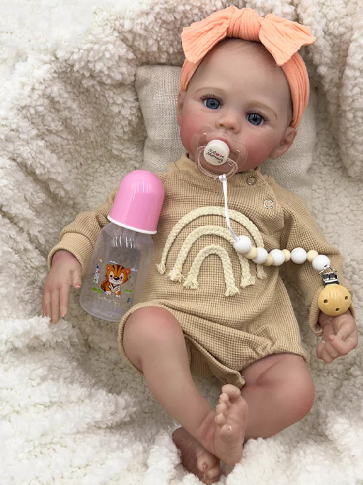 

45cm Cotton Body Meadow Lifeike Reborn Doll with Painted Hair 3D Skin Multiple Layers Painting with Visible Veins Doll