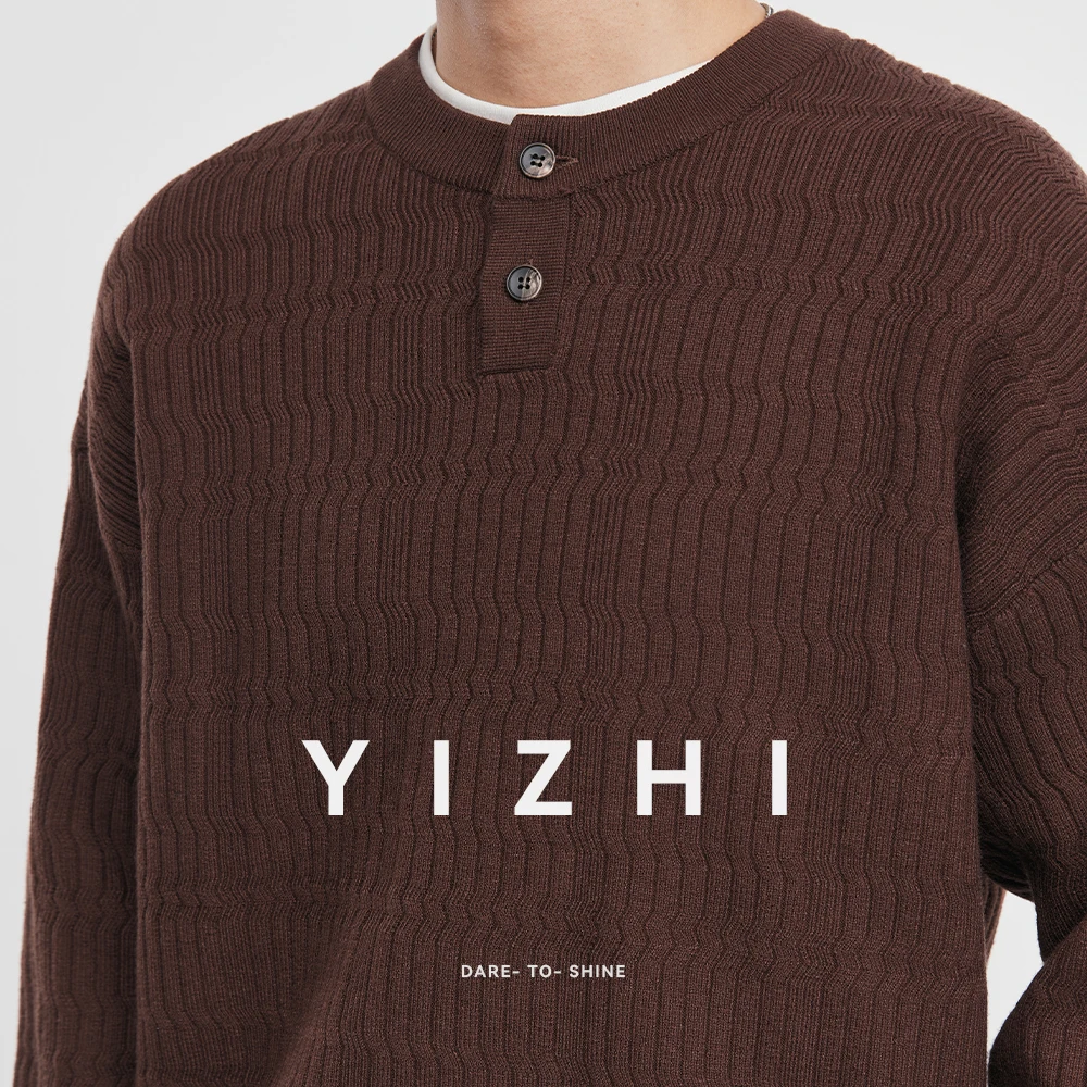 

Fashion Men's Casual Henley Neck Sweater 2025 Winter New Textured Knitted Pullover Button Placket Soft Long Sleeve Jumper Top