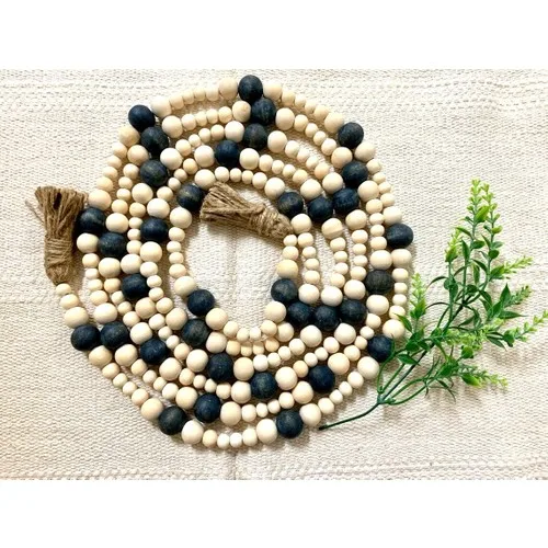 E-Art House 130CM Natural Wood Black Natural Beaded Decorative Ornament