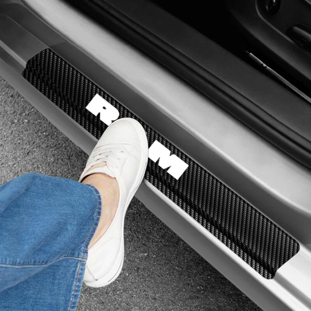 Car Door Entry Guard For Dodge RAM 1500 2500 Car Door Sill Welcome Pedal Sticker 4D Carbon fiber vinyl sticker Car Styling 4PCS