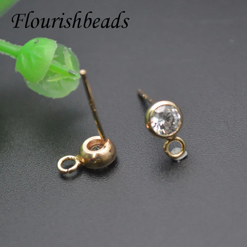 Wholesale 200pcs 3/4/5mm CZ Paved Blank Post Earring Studs Base Pins Fit DIY Earring Half Hole Beads Dangle Earring Making