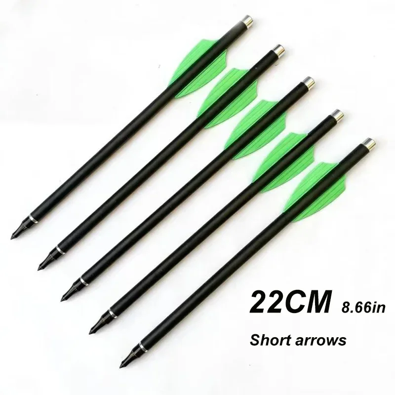 8mm 22cm Carbon Mix Short Bolts Two Fletching Flat Tail Replaceable Metal Tips for Slingshot Archery Shooting