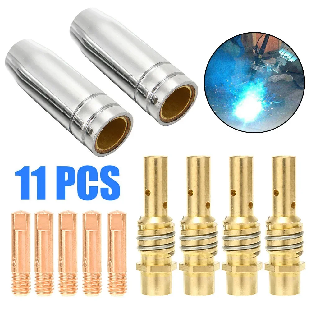 

Replacement Nozzle Contact Tip Mig Welder Set 11 Pcs 15AK 0.8mm 0.030in Conductive Tip 2*Nozzle 4*Tip Holder 5*Contact