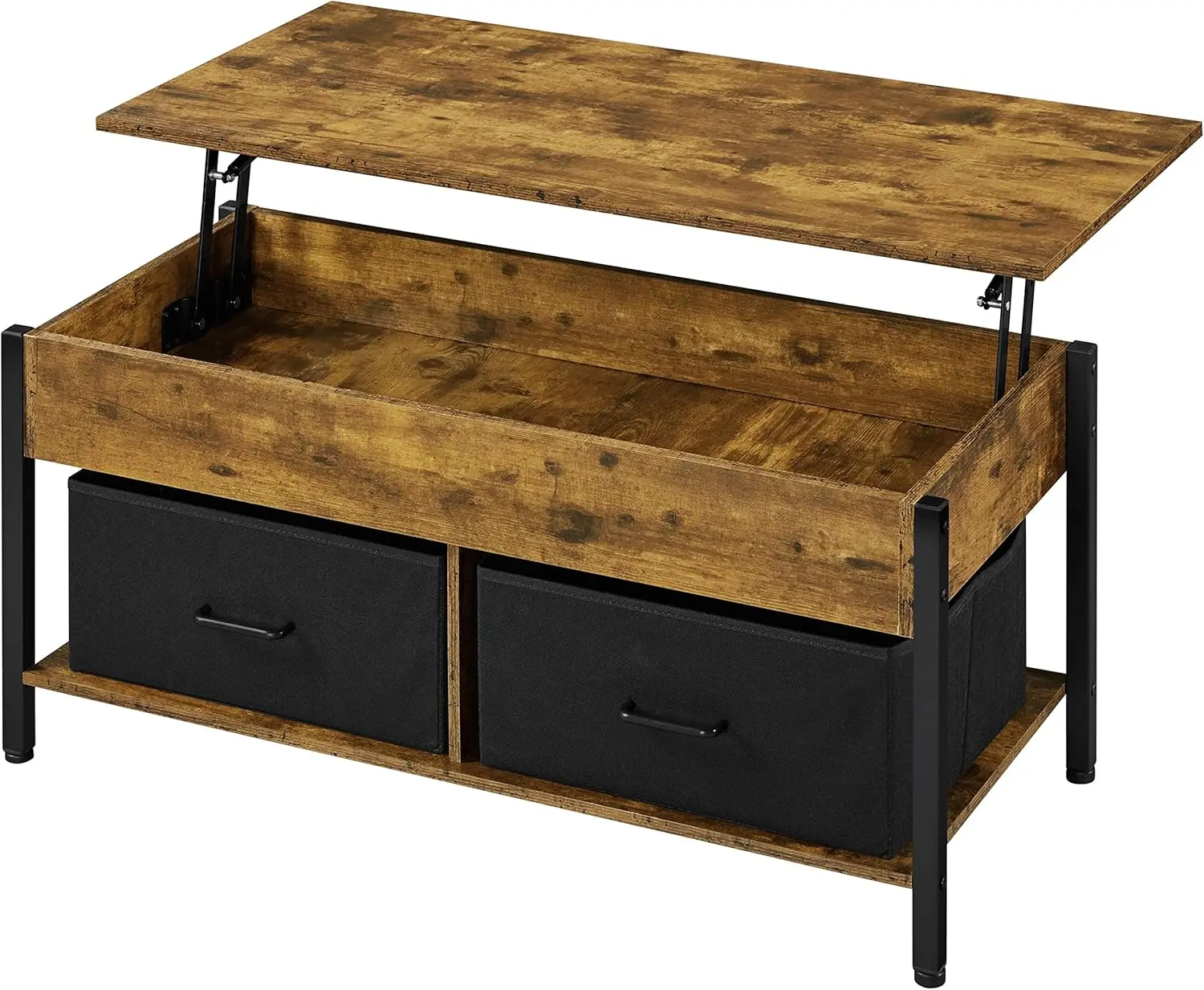 Topeakmart Lift Top Coffee Table With Hidden Compartment, Separated Open Shelves And 2 Fabric Storage Baskets, Modern Central