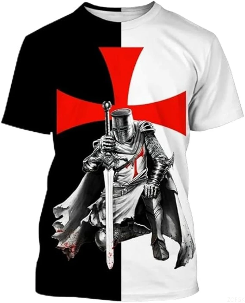 

2025 3D Print Knight Templar T-shirt Men Women Cross Fashion Trendy Cool Short Sleeve O Neck T-shirt Unisex Jesus Christian Tees