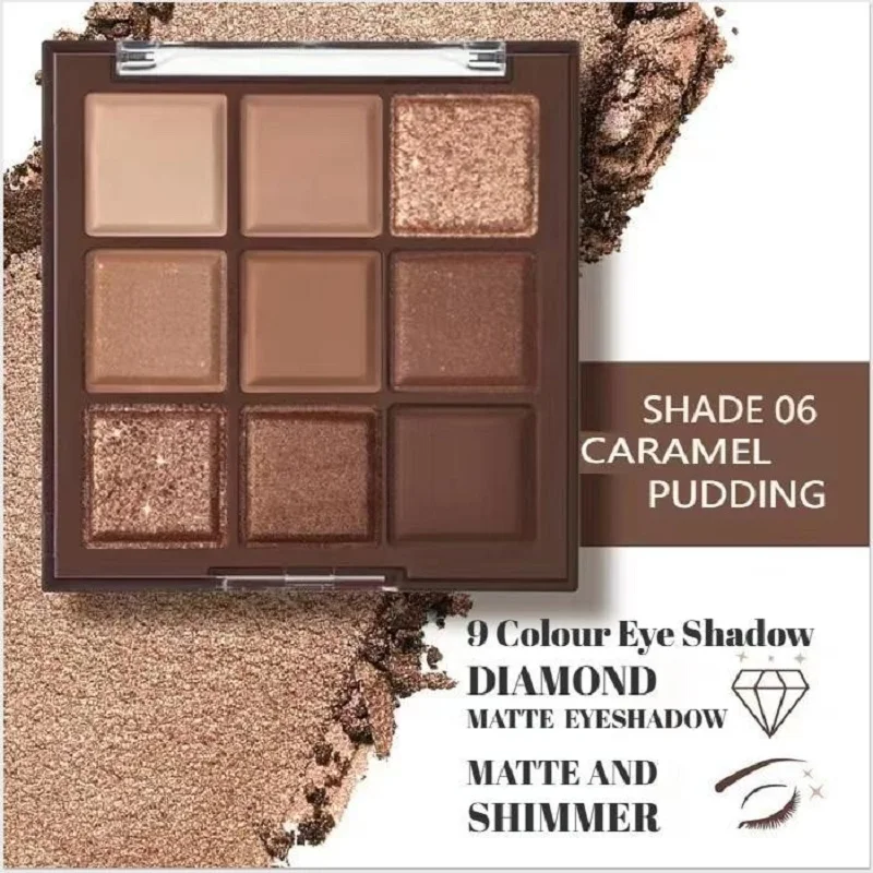 9色のチョコレートアイシャドウパレット、パール光沢のあるファイングリッターマットブレンディングハイライトメイクアップ学生向けの手頃な価格のアイメイクアップ