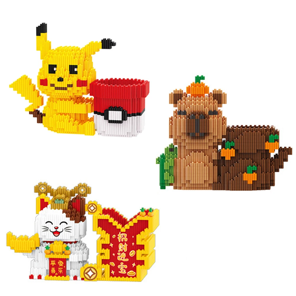 Kawaii Animal Maneki Neko Connection Pen Holder Building Block Capybara  Model Mini Bricks Figure Toy for Kids Santa Gift