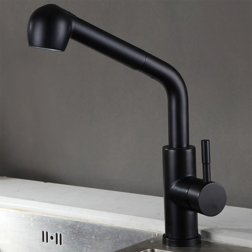 

SKOWLL Kitchen Faucet Deck Mount Single Handle Pull Down Sprayer Faucet Mixer, Matte Black