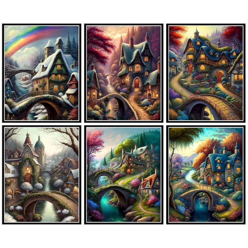 

GATYZTORY Paint By Number Bridge House Scenery Drawing On Canvas Handpainted Art Gift Diy Picture By Numberkits Home Decor