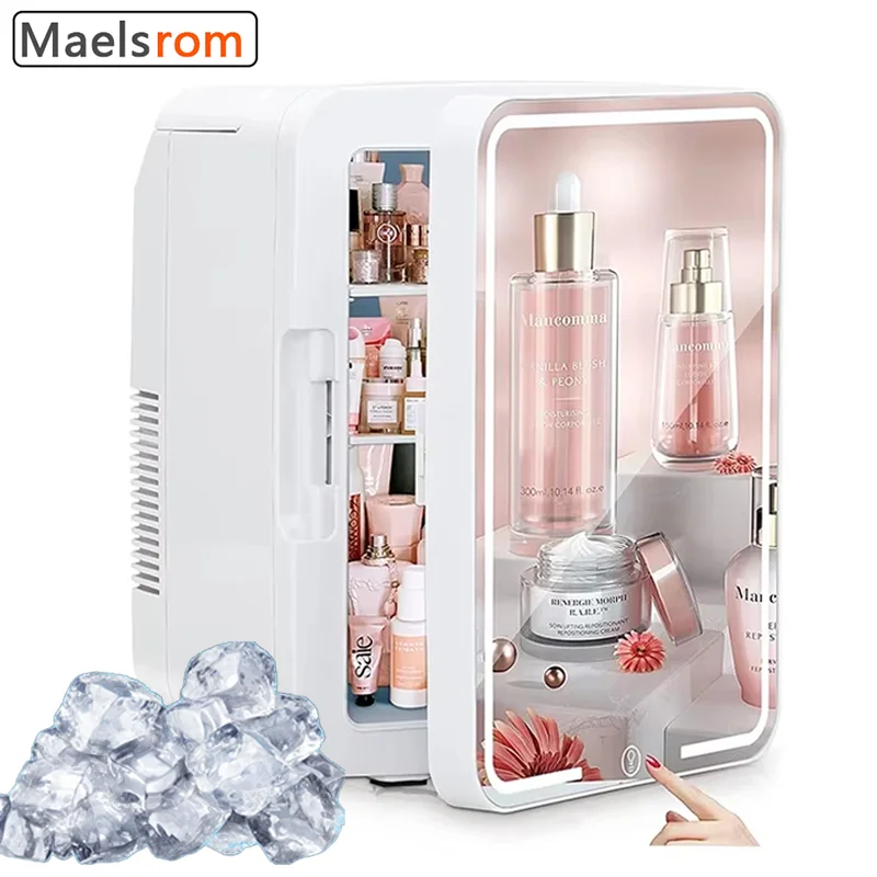 Makeup Mini Fridge Mirror with 6L Portable 2-in-1 Vanity Table with Cooling Storage for Skincare, Cosmetics & Drinks"