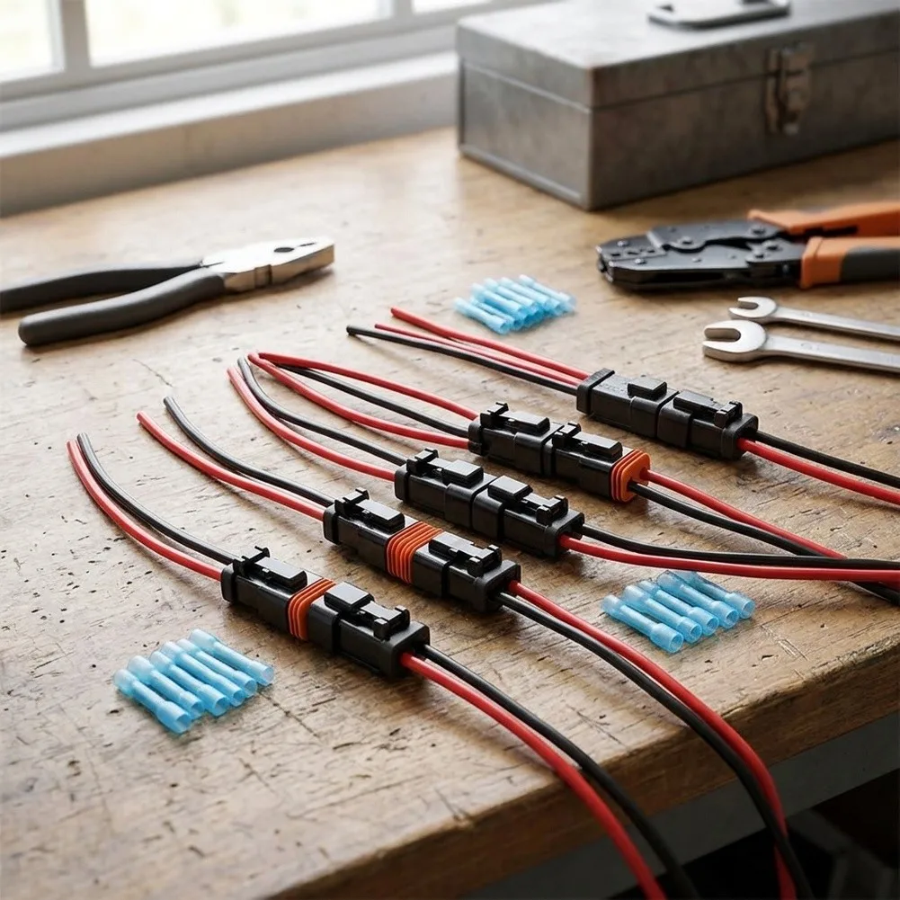 CAR Waterproof 2 Pin Wire Connectors Kit with 12 Butt Connectors and Wiring Harness for Auto Electrical Repairs